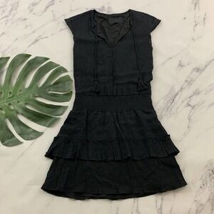 Vacate The Label Drop Waist Dress Size S Black Crinkle Ruffle Trim Sleeveless